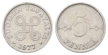 Финляндия 5 пенни 1977 KM 45a алюминий 4668-848