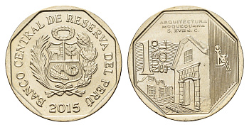 Перу 1 новый соль 2015 Богатство и гордость Перу - Мокегуанская архитектура KM 389 медь цинк никель UNC 3334-625