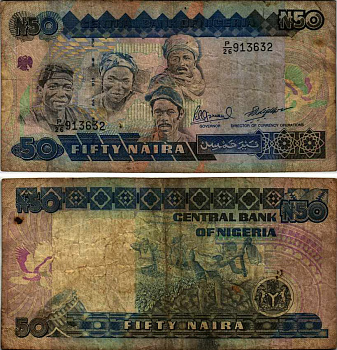 Нигерия 50 найра ND (1991-2000) жители Нигерии, подпись 10 Pick 27 c бумага 6299-63-3-2