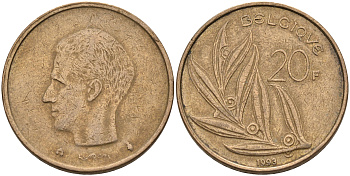 Бельгия 20 франков 1993 Belgique KM 159 никель бронза    4595-1034