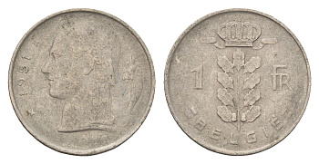 Бельгия 1 франк 1951 Belgie, Бодуэн I (1951-1993) KM 143 медно-никель 4674-419