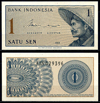 Индонезия 1 сен 1964 крестьянин Pick 90 a  бумага  UNC (пресс) 446-24-3-2