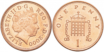 Великобритания 1 пенни 2000 Елизавета II (1952-2022) KM 986, Spink 4710 (B5) сталь плакированная медью UNC 112-1037