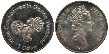 Новая Зеландия 1 доллар 1989 XIV Игры Содружества наций, штангист, Елизавета II (1952-2022) KM 70 медно-никель UNC 4537-213
