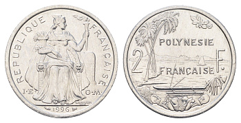 Французская Полинезия 2 франка 1996 KM 10 алюминий UNC 4666-516