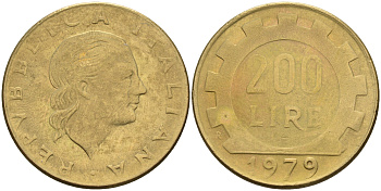 Италия 200 лир 1979 R, шестерня KM 105 алюминиевая бронза 4116-426