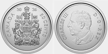 Канада 50 центов 2025 Карл III (2022- ), герб KM 494 никелированная сталь  UNC  M78-10