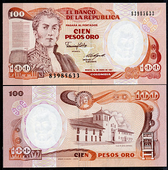 Колумбия 100 песо 1987 Антонио Нариньо, Вилья-де-Лейва, старый печатный станок, Imprenta de Billetes, Bogota Pick 426 c  бумага  UNC (пресс) 449-71-3