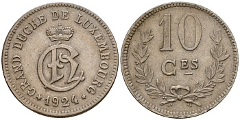 Люксембург 10 сантимов 1924 Шарлотта (1918-1964) KM 34 медно-никель 4584-942