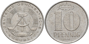 ГДР 10 пфеннигов 1968 A KM 10 алюминий 67-346