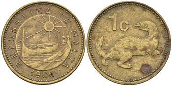 Мальта 1 цент 1986 ласка, горностай KM 78 никель латунь 4585-1146