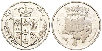 Ниуэ 1 доллар 2001 Покемоны - Мяут KM 134 медно-никель BU 00-810-01