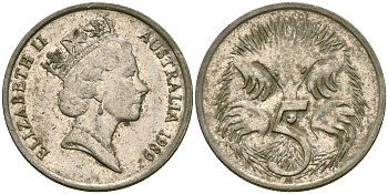 Австралия 5 центов 1989 Елизавета II (1952- ), ехидна KM 80 медно-никель 4608-828