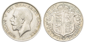 Великобритания 1/2 кроны 1915 Георг V (1910-1936) KM 818.1, Spink 4011 серебро 443-1645