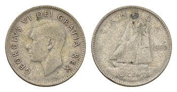 Канада 10 центов 1950 Георг VI (1936-1952) KM 43 серебро 4623-863