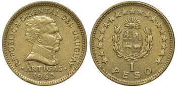 Уругвай 1 песо 1965 KM 46 алюминиевая бронза 94-612