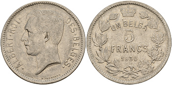 Бельгия 5 франков 1930 Belges KM 97.1 никель    4157-816