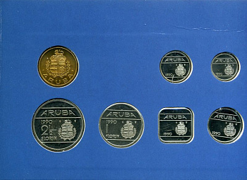 Аруба официальный набор из 6 монет 1990 в оригинальном буклете, с жетоном монетного двора KM MS5 UNC 2-5-2-34
