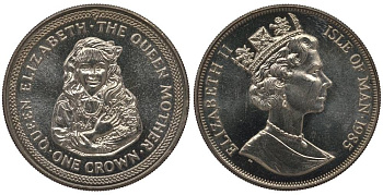 Остров Мэн 1 крона 1985 королева Елизавета (королева-мать), Елизавета в детстве KM 216 медно-никель UNC 1078-1-33