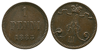 РОССИЯ ДЛЯ ФИНЛЯНДИИ 1 ПЕННИ 1883 АЛЕКСАНДР III KM 10, Биткин 251 медь 4383-444