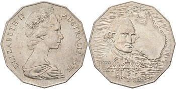 Австралия 50 центов 1970 200 лет австралийскому путешествию капитана Кука KM 69 медно-никель UNC 4512-1246