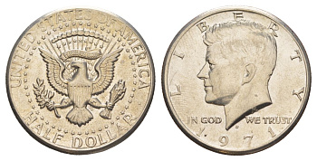 США 1/2 доллара (50 центов) 1971 D, Джон Кеннеди KM 202b медь плакированная медно-никелем aUNC 221-513