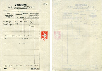 Германия документ об уплате налогов за получение дивидеднов по акциям 1927 8805-04-1