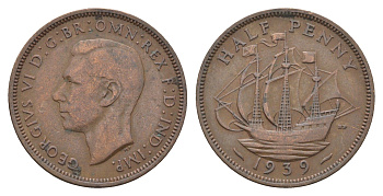 Великобритания 1/2 пенни 1939 Георг VI (1936-1952) KM 844, Spink 4115 бронза 4662-1046