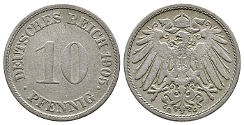 Германия 10 пфеннигов 1905 G KM 12, J. 13 медно-никель 4364-2844