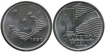 Бразилия 1 крузейро 1990 KM 617, Schon 126 нержавеющая сталь 4567-1223