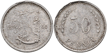 Финляндия 50 пенни 1945 республика (1918-1962) KM 26b железо 4588-1065