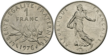 Франция 1 франк 1976 сеятель KM 925 никель 4135-846
