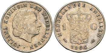 Нидерландские Антилы 1 гульден 1964 Юлиана (1948-1980) KM 2 серебро 08-423