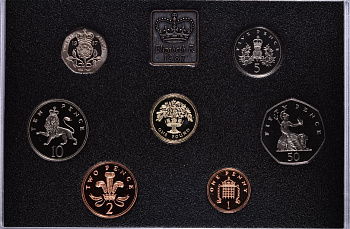 Великобритания набор из 7 монет + жетон монетного двора 1987 в оригинальной пластиковой упаковке PROOF 7-5-4-07