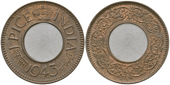 Британская Индия 1 пайс 1944 Георг VI (1936-1952) KM 533 бронза 33-1032