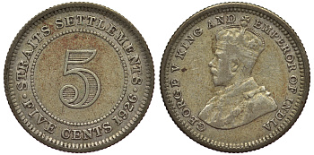 Стрейтс-Сетлментс 5 центов 1935 Георг V (1910-1936) КМ 36 серебро 53-538