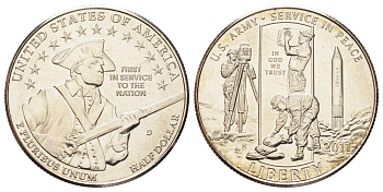 США 1/2 доллара 2011 D, Армия США, в оригинальной упаковке, с сертификатом KM 506 медь плакированная медно-никель BU 8-2-05-31