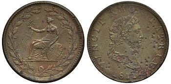 Великобритания 1/2 пенни 1811 Британская медная компания. Побеждает любовь к стране Withers 592/ 594/ 595/ 599/ 600/ 601/ 604-607 медь 106-757