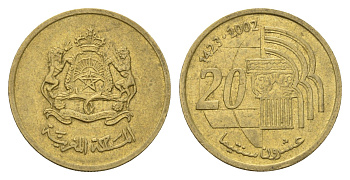 Марокко 20 сантимов 2002 Y 115 медь алюминий цинк олово 4703-221