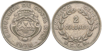 Коста-Рика 2 колона 1978 KM 187.2, Schoen 46.2 медно-никель 4117-1035