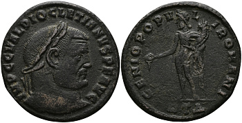 Римская Империя нуммий 297 - 298 Диоклетиан GENIO POPVLI ROMANI Гераклея Good Very fine (степень редкости R3) RIC 19а бронза 1073-7-34