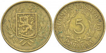 ФИНЛЯНДИЯ 5 МАРОК 1931 S KM 31 алюминиевая бронза 3457-943