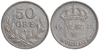 Швеция 50 эре 1938 G, Густав V (1907-1950) KM 788 серебро 4179-947