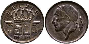 Бельгия 50 сантимов 1973 Belgie, Бодуэн I (1951-1993) KM 149.1 бронза 4387-618