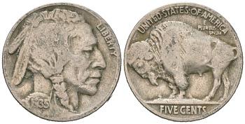 США 5 центов 1935 индеец, бизон KM 134 медно-никель 4614-1151