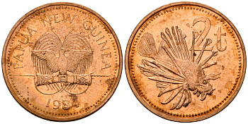 Папуа-Новая Гвинея 2 тойя 1984 Елизавета II (1953-) KM 2 бронза 4571-1123