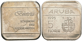 Аруба 5 флоринов 1995 Беатрикс (1980-2013) KM 12 сталь плакированная никелем 4619-344