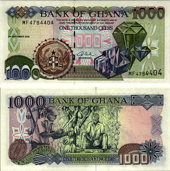 Гана 1000 седи 2002 алмазы, сбор урожая какао Pick 32h бумага UNC (пресс) 7183-28-3-1