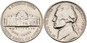 США 5 центов 1964 Джефферсон KM А192 медно-никель 4595-643