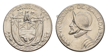 Панама 1/10 бальбоа (10 сентесимо) 1980 KM 10 медь плакированная медно-никелем UNC 4644-155